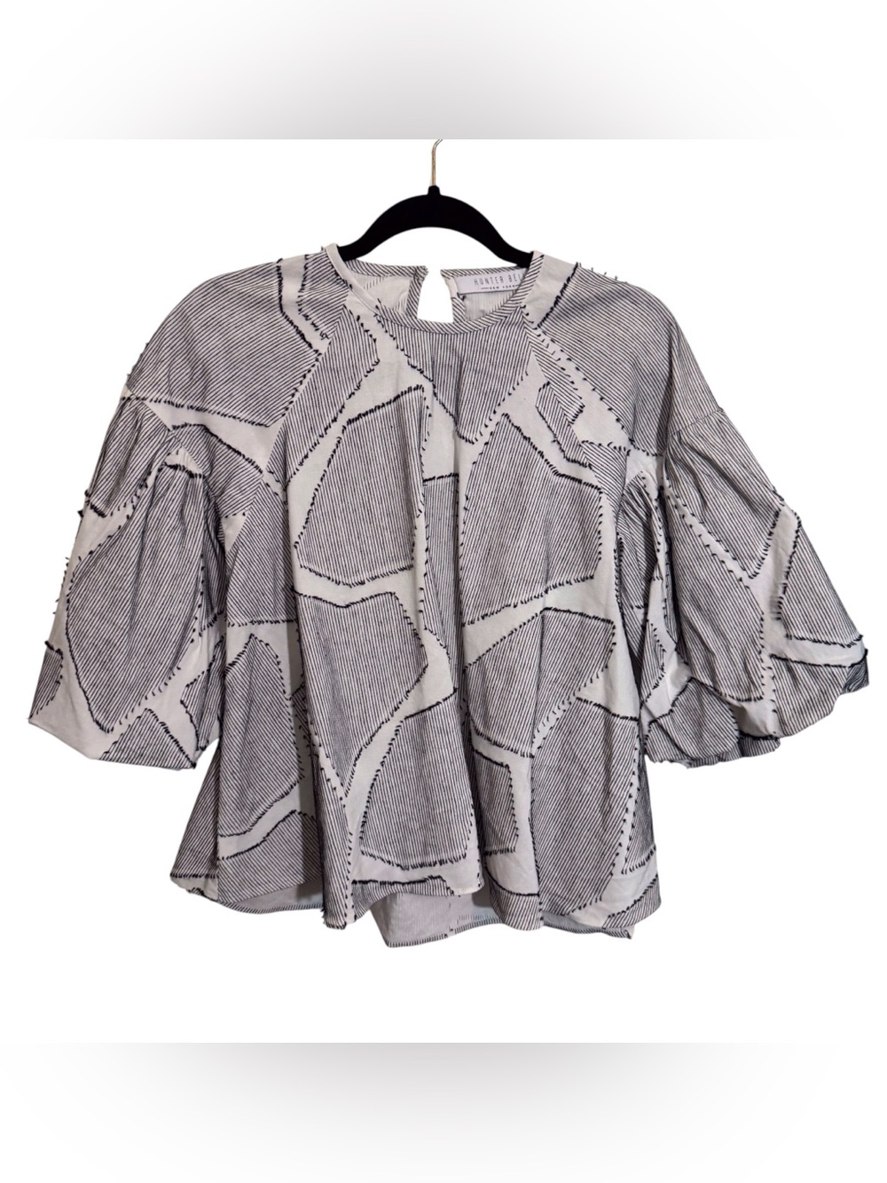 Hunter Bell Size X-Small Black White The Flow Blouse Top Balloon Sleeve Designer